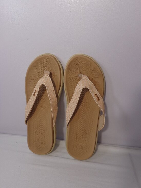KUAILU Tan Leather Yoga Mat Comfort Arch Support Thong Sandal Woven Women's Sz 8 - Picture 3 of 6